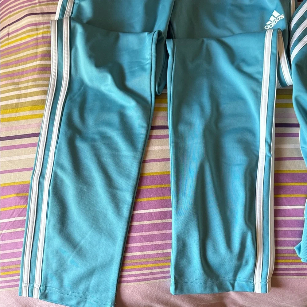 Adidas women’s Teal Joggers with White Stripes - Picture 2 of 2